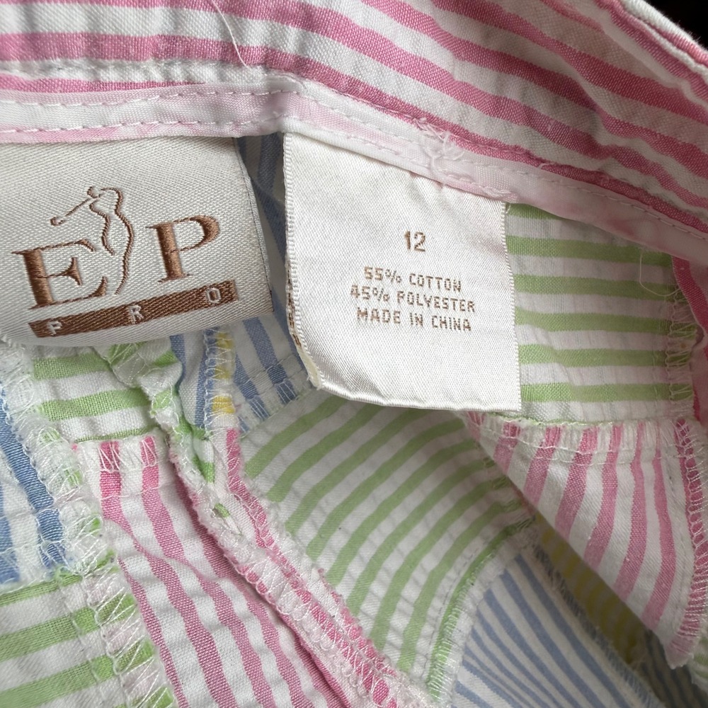 EP Pro Golf Shorts Pastel Blue Green Pink Yellow Seersucker Madras Women's 12 - Picture 5 of 7